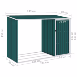 vidaXL Garden Firewood Shed Green Galvanised Steel Outdoor Timber Storage - Additional view 6