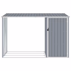 vidaXL Garden Firewood Shed Grey Galvanised Steel Outdoor Timber Storage House