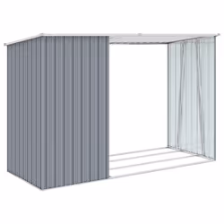 vidaXL Garden Firewood Shed Grey Galvanised Steel Outdoor Timber Storage House - Additional view 4