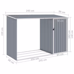 vidaXL Garden Firewood Shed Grey Galvanised Steel Outdoor Timber Storage House - Additional view 6