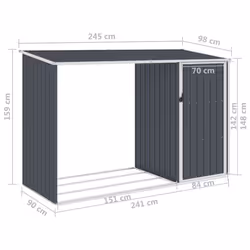 vidaXL Garden Firewood Shed Anthracite Galvanised Steel Outdoor Timber Storage - Additional view 5