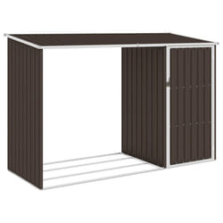 vidaXL Garden Firewood Shed Brown Galvanised Steel Outdoor Timber Storage