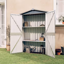 vidaXL Garden Shed Grey Galvanised Steel Outdoor Terrance Tool Storage Shed