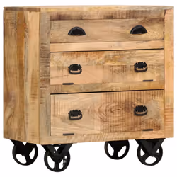 vidaXL Solid Mango Wood Side Cabinet with Wheel 70x40x75cm Storage Cabinet