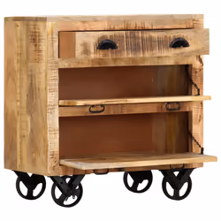 vidaXL Solid Mango Wood Side Cabinet with Wheel 70x40x75cm Storage Cabinet
