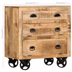 vidaXL Solid Mango Wood Side Cabinet with Wheel 70x40x75cm Storage Cabinet