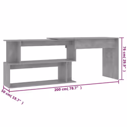vidaXL Corner Desk Concrete Grey Engineered Wood Bedroom Office Workstation - Additional view 9