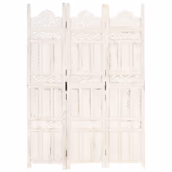 vidaXL Solid Mango Wood Hand carved 3-Panel Room Divider White 120cm Screen - Additional view 5