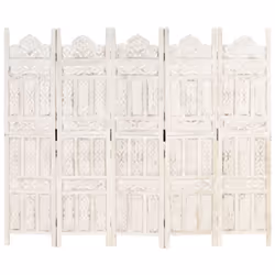 vidaXL Solid Mango Wood Hand carved 5-Panel Room Divider White 200cm Partition - Additional view 5