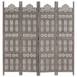 vidaXL Solid Mango Wood Hand carved 4-Panel Room Divider Grey 160cm Screen - Additional view 5