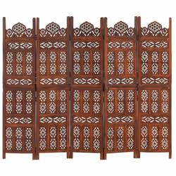 vidaXL Solid Mango Wood Hand carved 5-Panel Room Divider Brown 200cm Partition