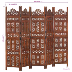 vidaXL Solid Mango Wood Hand carved 5-Panel Room Divider Brown 200cm Partition - Additional view 6