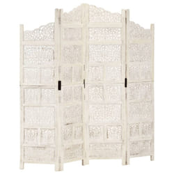 vidaXL Solid Mango Wood Hand carved 4-Panel Room Divider White 160cm Partition