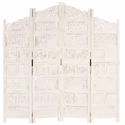 vidaXL Solid Mango Wood Hand carved 4-Panel Room Divider White 160cm Partition - Additional view 5