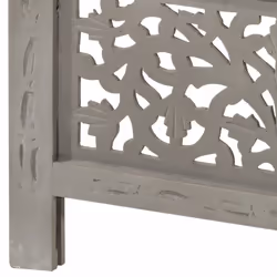 vidaXL Solid Mango Wood Hand carved 4-Panel Room Divider Grey Privacy Screen