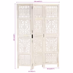 vidaXL Solid Mango Wood Hand carved 3-Panel Room Divider White 120cm Screen - Additional view 4