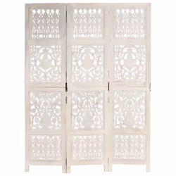 vidaXL Solid Mango Wood Hand carved 3-Panel Room Divider White 120cm Screen - Additional view 5