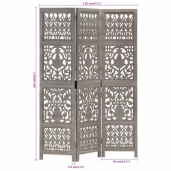 vidaXL Solid Mango Wood Hand Carved 3-Panel Room Divider Grey 120x165cm Screen