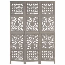 vidaXL Solid Mango Wood Hand Carved 3-Panel Room Divider Grey 120x165cm Screen - Additional view 4