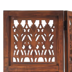 vidaXL Solid Mango Wood Hand Carved 3-Panel Room Divider Brown Furniture - Additional view 4