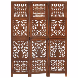 vidaXL Solid Mango Wood Hand Carved 3-Panel Room Divider Brown Furniture - Additional view 5