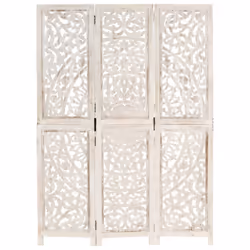 vidaXL Solid Mango Wood Hand carved 3-Panel Room Divider White 120cm Partition - Additional view 5