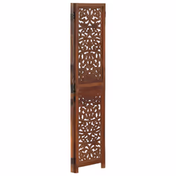 vidaXL Solid Mango Wood Hand Carved 3-Panel Room Divider Brown Privacy Screens
