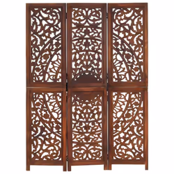 vidaXL Solid Mango Wood Hand Carved 3-Panel Room Divider Brown Privacy Screens - Additional view 5