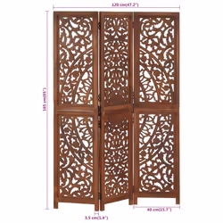 vidaXL Solid Mango Wood Hand Carved 3-Panel Room Divider Brown Privacy Screens - Additional view 6