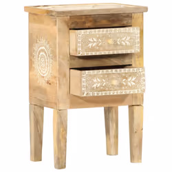 vidaXL Solid Mango Wood Bedside Cabinet with 2 Drawers 40x30x60cm Side Desk