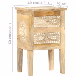 vidaXL Solid Mango Wood Bedside Cabinet with 2 Drawers 40x30x60cm Side Desk