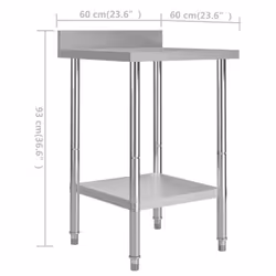 vidaXL Kitchen Work Table with Backsplash 60cm Stainless Steel Workbenches - Additional view 6