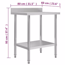 vidaXL Kitchen Work Table with Backsplash 80cm Stainless Steel Workbenches - Additional view 4
