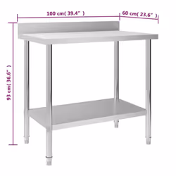 vidaXL Kitchen Work Table with Backsplash 100x93cm Stainless Steel Gastronomy - Additional view 6