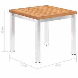 vidaXL Solid Teak Wood Garden Side Table Stainless Steel Outdoor furniture