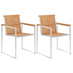 vidaXL 2x Solid Teak Wood Garden Chairs Stainless Steel Outdoor Patio Seating