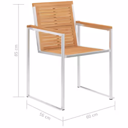vidaXL 2x Solid Teak Wood Garden Chairs Stainless Steel Outdoor Patio Seating