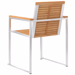 vidaXL 2x Solid Teak Wood Garden Chairs Stainless Steel Outdoor Patio Seating - Additional view 4