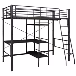 vidaXL Bunk Bed with Table Frame Black Metal 90x200cm Loft Beds Twin Sleeper