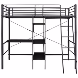 vidaXL Bunk Bed with Table Frame Black Metal 90x200cm Loft Beds Twin Sleeper