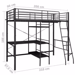 vidaXL Bunk Bed with Table Frame Black Metal 90x200cm Loft Beds Twin Sleeper - Additional view 4