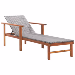 VidaXL 48704, Lounge, Padded seat, Acacia wood, Polyethylene, Rattan, Grey, 550 mm, 2000 mm