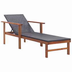 VidaXL 48706, Lounge, Padded seat, Acacia wood, Polyethylene, Rattan, Black, 550 mm, 2000 mm