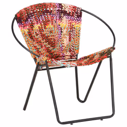 vidaXL Circle Chair Multicolours Chindi Fabric Bedroom Hand Woven Armchair - Additional view 8