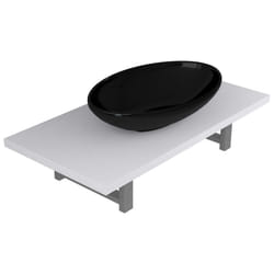vidaXL Bathroom Round Basin Ceramic with Wall Shelf Multi Colours Multi Sizes - white and black, 40 cm oval-shaped basin