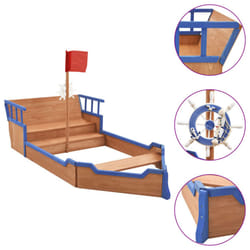 vidaXL Fir Wood Sandbox Pirate Ship Wooden Sand Pit Kid Playground Equipment