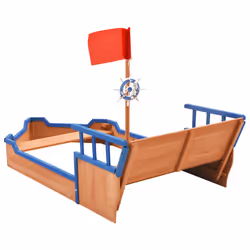 vidaXL Fir Wood Sandbox Pirate Ship Wooden Sand Pit Kid Playground Equipment