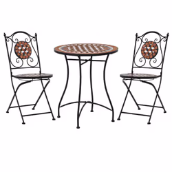 vidaXL 3x Mosaic Bistro Set Ceramic Tile Terracotta Patio Outdoor Pub Table