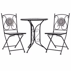 vidaXL 3x Mosaic Bistro Set Ceramic Tile Grey Patio Balcony Outdoor Pub Table