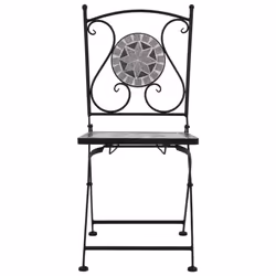 vidaXL 3x Mosaic Bistro Set Ceramic Tile Grey Patio Balcony Outdoor Pub Table - Additional view 7
